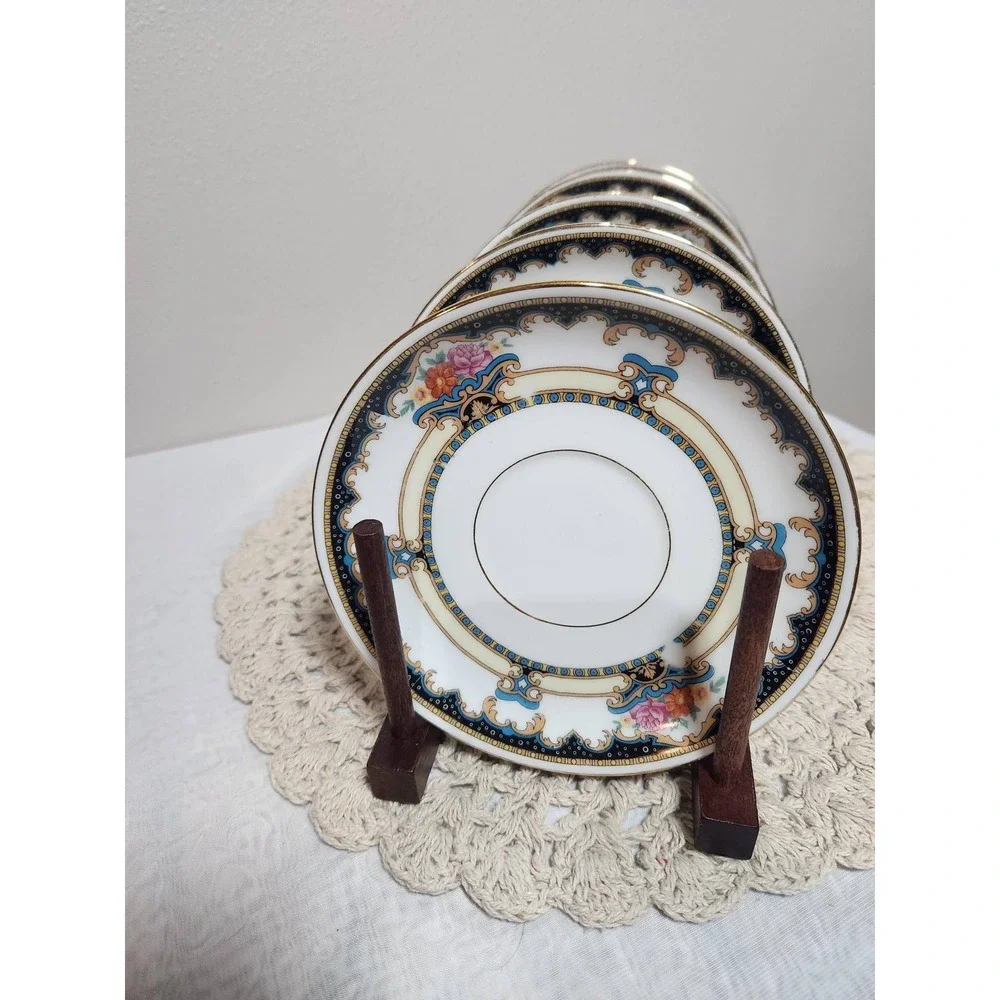 Antique Epiag Buckingham Czechoslovakia Saucers Set of 5 Cobalt Blue Gold Floral